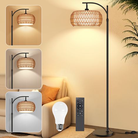 Lampadaire sur Pied Salon Rotin-Variateur Infini 0-100% & 3 Températures (3000K-6500K) - Télécommande/Pédale & Bras Rotatif 360° (1/5)