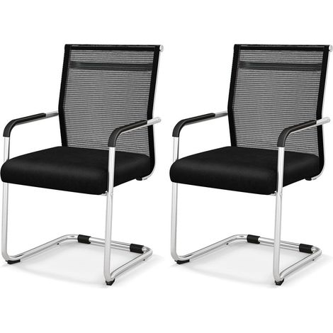 Lot de 2 chaises visiteur de bureau en maille, base luge en métal, pour salle de réunion et accueil (1/5)