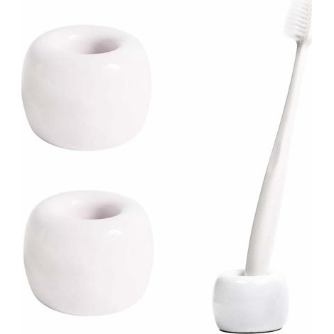 Boîte de rangement de 2 mini brosses à dents fait main en céramique (blanc)