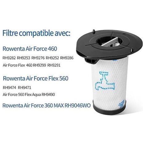 Filtres compatibles pour les aspirateurs Rowenta Air Force 460, 560 Flex et 360 Max (modèles ZR009002, RH9252 et RH9253). (1/3)