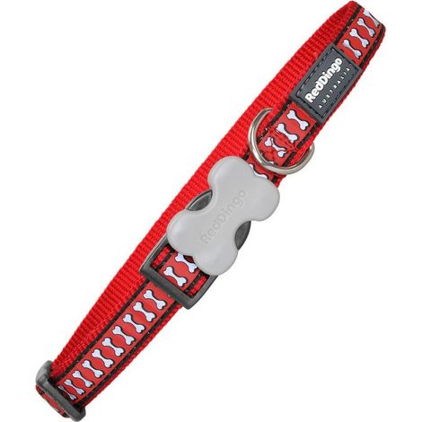 Collar para perro red dingo reflectante huesos rojo (1,5 x 24-36 cm)