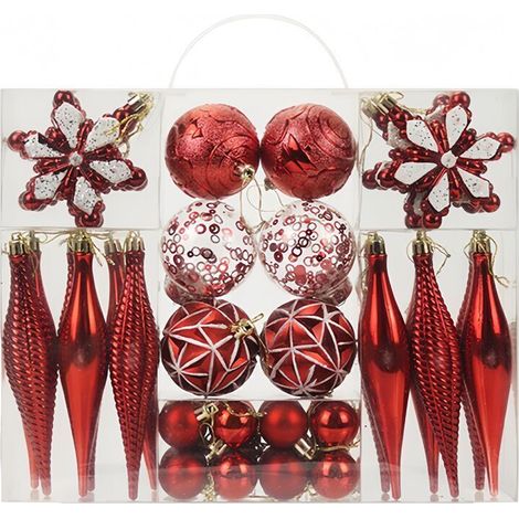 Set mit 40 bruchsicheren Kunststoff-Weihnachtskugeln – für Weihnachtsbäume, Feiertage, Hochzeiten, Partys – Rot (1/4)