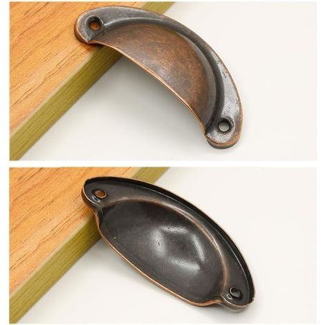 12 Vintage-Muschelgriffe für Schubladen, Schränke und Küchenmöbel, halbmondförmige Möbelknöpfe aus Eisen-Nickel-Legierung, Schranktürknöpfe, 8,1 cm x 3,5 cm, Rotbronze (1/4)