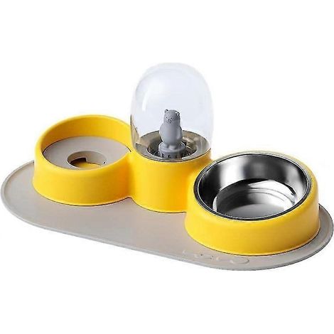 Gamelle pour chat avec abreuvoir à gravité et double bol pour nourriture, gamelle 3 en 1 avec bouteille d'eau automatique amovible, (1/4)