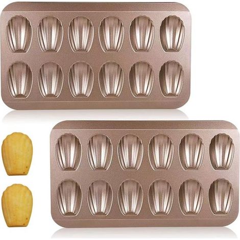 Confezione da 2 stampi per madeleine - Stampi a forma di conchiglia - Teglia da forno - Stampi per biscotti - Teglia per torte - Acciaio al carbonio - Oro champagne (1/5)