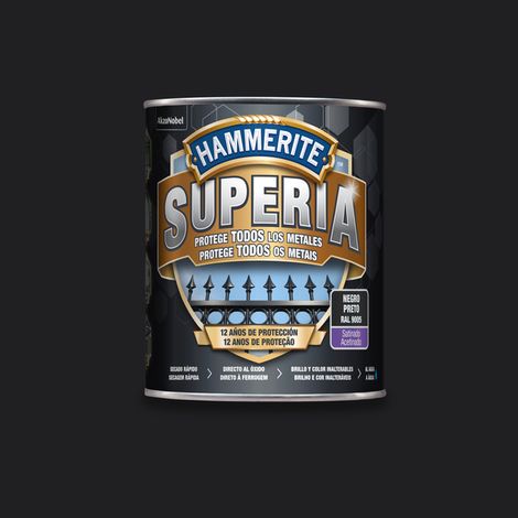 HAMMERITE superia satinado negro 0.750 l , Hammerite Superia satinado negro 0.750 L Nueva generación en esmalte antioxidante al agua Aplicado directo al óxido sin necesidad (1/3)