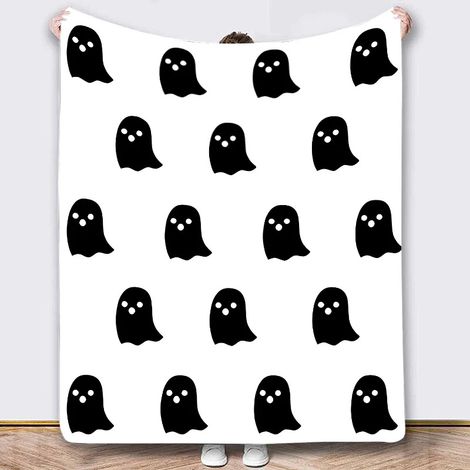 Couverture d'Halloween - Couverture citrouille, sorcière et chauve-souris 127 x 152 cm - Flanelle grise douce, décoration d'Halloween pour canapé, lit ou salon, style 5