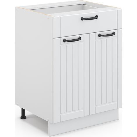 Badschrank Fame-Line, Weiß Landhaus, 60 x 81.6 cm mit Schublade, ohne Arbeitsplatte, Vicco