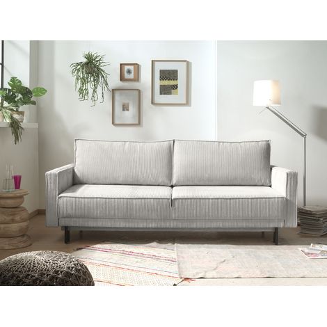 Charlie – 3-sitzer sofa mit schlaffunktion und bettkasten – aus cord - hellgrau