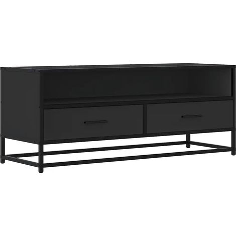 Meuble TV industriel moderne rangement grand espace 100 x 34,5 x 40 cm en bois d'ingénierie noir (1/5)