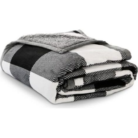 Plaid Polaire 130x150cm Couverture Laine Douce Confortable pour Hiver Super Chaude, Plaid Canape Motif Carreau Noir Blanc Style Classique, Plaid Flanelle Réversible Toujour à La Mode
