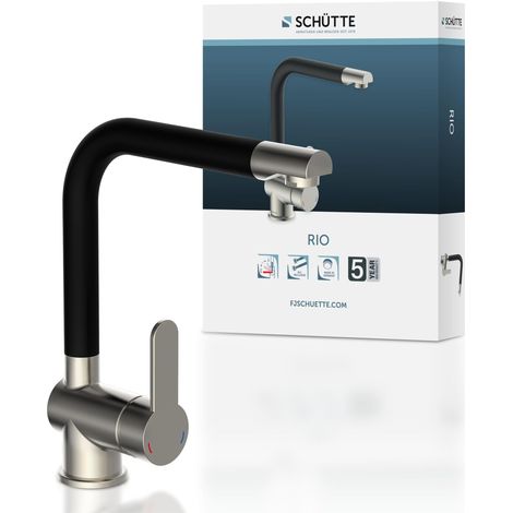Robinet de cuisine orientable à 360°, Mitigeur d'évier avec bec haut cuisine, Mitigeur monocommande simple évier double Mitigeur d'évier, Robinet en acier Inoxydable/Noir (1/5)