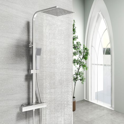 Colonna doccia con miscelatore termostatico OCEAN ITALY Soffione doccia 25x25cm a pioggia con sistema antiscottatura, cromato lucido