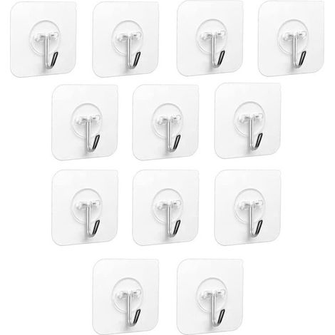 Crochet Adhésif - 12 Pièces Crochets Adhesifs Transparent Auto Adhesif 5 kg (max), Pour Accroche Salle de Bain,Cuisine,Plafond,Accrocher,Mural,Porte,Peignoirs,Porte Serviette (12 Pièces) (1/4)