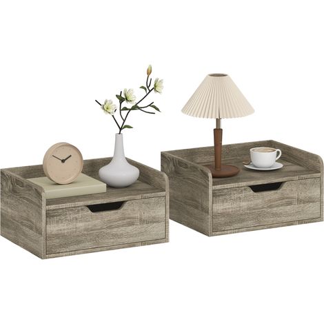 Ensemble de 2 tables de chevet murales modernes avec tiroir gris 40x30x19,5cm pour une chambre élégante et fonctionnelle. (1/5)