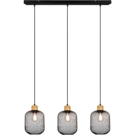 Pendelleuchte CALIMERO 3-flammig Metall Gitterschirm Schwarz, Breite 80cm (1/3)