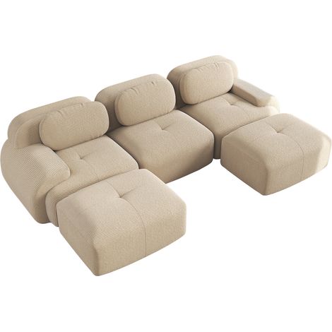 Sofá modular U de pana beige sin montaje HOMVRA (1/5)