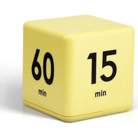 Elektronischer Timer – Zeitmanagement – Ideal zum Lernen, für Sport und Kochen – 7 x 7 x 7 cm – Gelb – Dauer: 15/20/30/60 Minuten und individuell einstellbarer Countdown – Batterien nicht enthalten