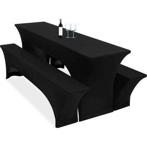 Lot de 3 housses de table à bière - 220 x 50 x 70 cm - Noir - Housses extensibles pour table à bière et bancs - Housses de tente de bière en élasthanne pour banquet - Housses de meubles de jardin (1/5)
