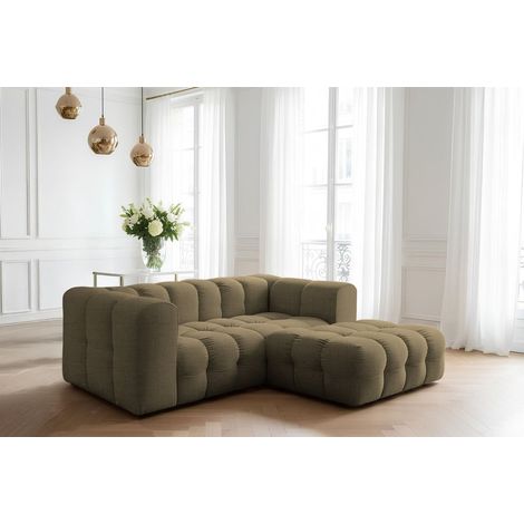 Ecksofa Designersofa SOLVIE XS in Stoff Moly Moosgrün Ottomane Rechts