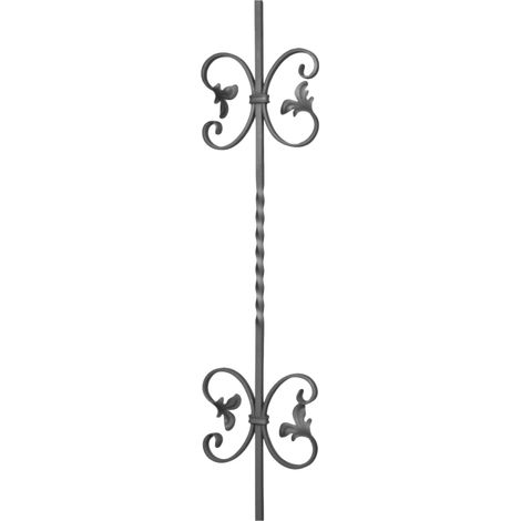 Pannello semiattorcigliato con motivo a ricci e foglia - Altezza 950mm Larghezza 215mm 12mm quadrata - Ferro battuto - Saldatura