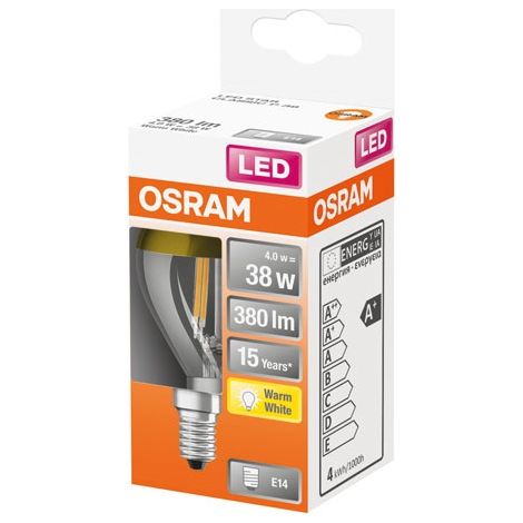 Specchio a sfera LED trasparente con filamento oro 4W E14 caldo scatola D - Osram
