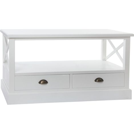 DKD Home Decor Table de Café Bois Massif Blanc 108x48x56.5 (1/3)