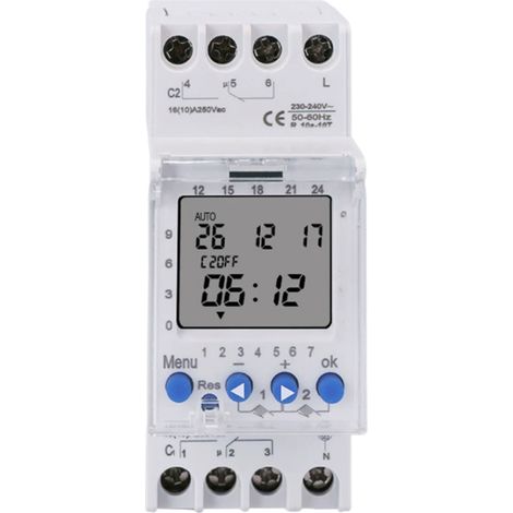 Minuterie programmable 2 canaux TM612 230 V 16 A, programmation hebdomadaire, montage sur rail DIN (1/5)