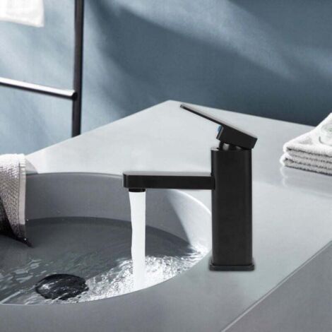 Robinet Salle Bain Noir, Mitigeur Lavabo en Alliage avec L'eau Froide et Chaude Disponible, Robinet Lavabo avec Deux Tuyaux