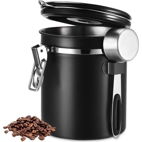Boîte à café Beaspire, Boîte à café hermétique, Boîte à café en acier inoxydable, Pot de rangement sous vide pour grains de café, poudre, thé, noix, cacao (Diamètre : 13 cm / Hauteur : 15 cm) (1/5)