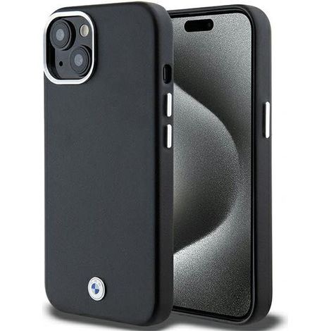 BMW BMHMP14S23PUFWK Coque MagSafe en métal noir/noir Signature pour iPhone 14/15/13 (6,1 pouces)