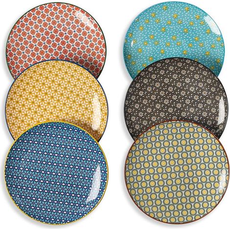 Assiettes plates en porcelaine colorée 25 cm – lot de 6