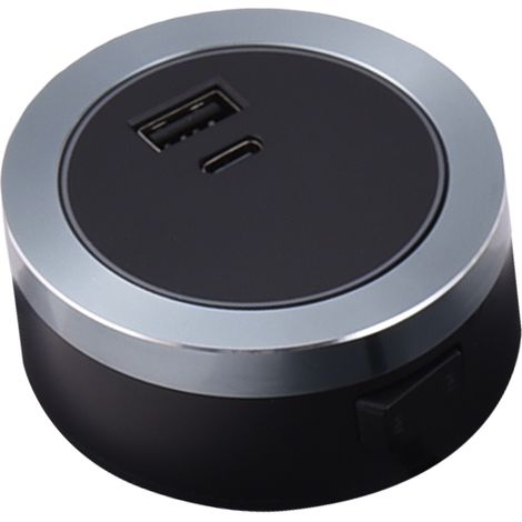 Adaptateurs USB et Type-C « Tontop Products » pour rails d'alimentation - Cadre rond en alliage d'aluminium, gris et bleu, 3e génération, SP5 avec LED bleue (1/3)