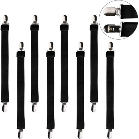 BUNTHAUS Noir Lot de 8 Accessoires Literie Tendeur Draps Réglable Sangle Drap Housse Élastique, pour Drap Lit, Canapé, Housse de Repassage 30cm à 120cm, (1/5)