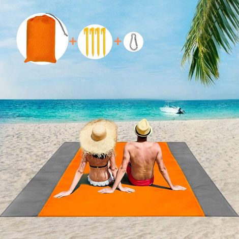 Tapis plage pique-nique 210×200 cm, 4 fixations, pour camping, randonnée, plage (1/4)