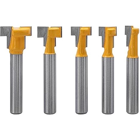 Lot de 5 fraises à queue en T pour défonceuse, tige 1/4", pour bois : boulons hexagonaux 5/16", 3/8", 1/2", 7/16" et 5/8" (1/5)