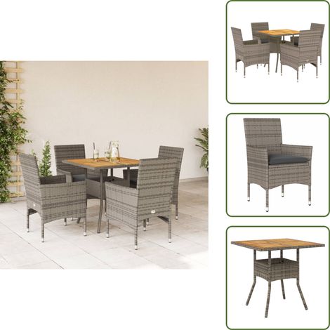 Ensemble à manger de jardin et coussins 5 pcs gris rotin acacia - Salon De Jardin - Mobilier De Jardin - Set De Salon De Jardin - Table De Jardin - Chaises De Jardin (1/5)