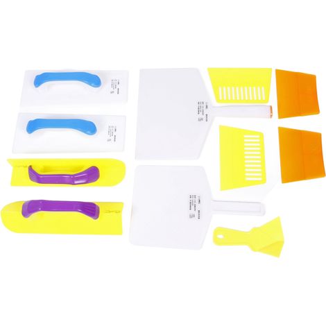 Juego de llanas de plástico flexible para enlucir, aptas para uso interior y exterior, que incluye una llana angular, una espátula y un raspador para reparar paredes, ventanas y azulejos. (1/5)