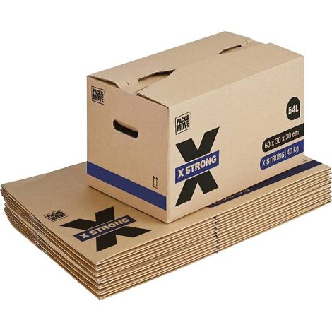 Pack and Move - Lot de 10 Cartons Déménagement X Strong - 60 x 30 x 30 cm - Charge 40 kg - Extrême Résistance - Grande Capacité (1/5)