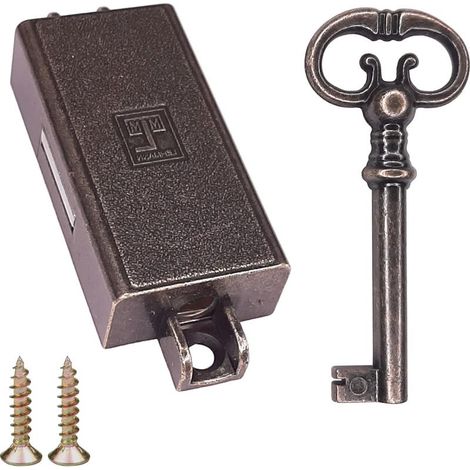 Serratura a cremonese marrone – Chiave di ricambio per mobili antichi – Finitura spazzolata – Interasse 64 mm – Larghezza 28 mm – Spessore 14,5 mm (1/4)