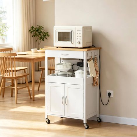 Isola cucina mobile 60 x 45 x 92 cm con 2 prese, cassetto e armadietto bianco HAVRYA (1/5)