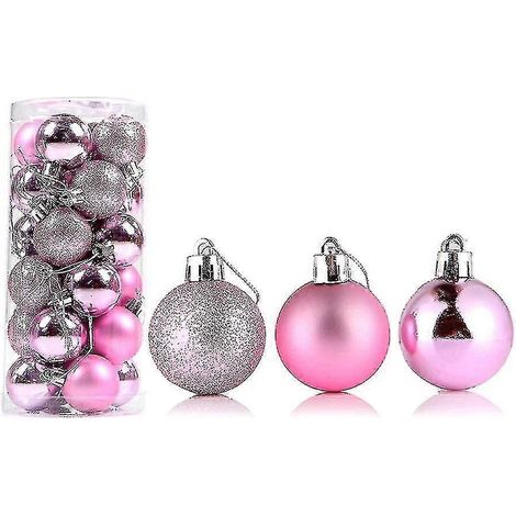 24 boules de Noël délicates, réutilisables et brillantes, pour décorer votre sapin et votre maison.-4cm-Pink Red (1/5)