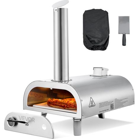 Four à Pizza d’Extérieur 12 pouces 305 mm, Four à Granulés de Bois Portable, en Acier Inoxydable, avec Thermomètre Intégré, Pelle et Sac de Transport, pour Réunion Camping Jardin Arrière-Cour (1/5)