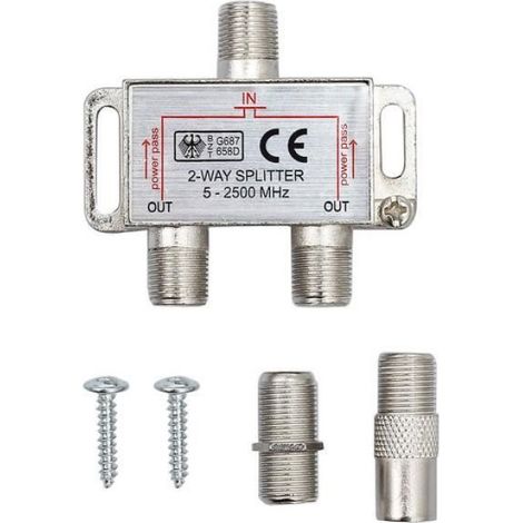 Répartiteur Tv - 2 Voies - 5 À 2500 Mhz - Pour Câble Antenne Coaxial F - 1 Pièce (1/4)