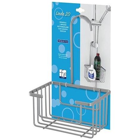 MENSOLA DOCCIA RETTANGOLARE 1 RIPIANO ACCIAIO LINEA LINDA GANCIO L18xP12xH28,5cm