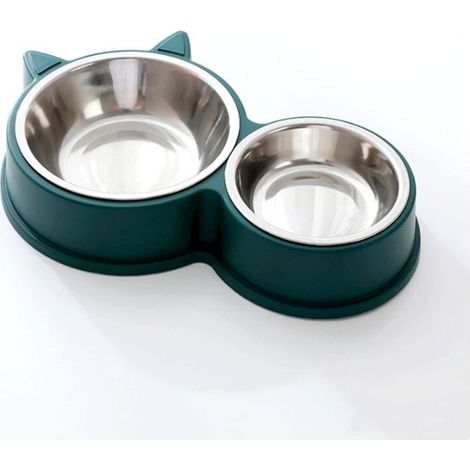 Gamelles pour chat, double gamelle, ensemble de gamelles en acier inoxydable, mangeoires et abreuvoirs pour chats, chiots, hamsters, lapins et petits animaux (vert) (1/4)