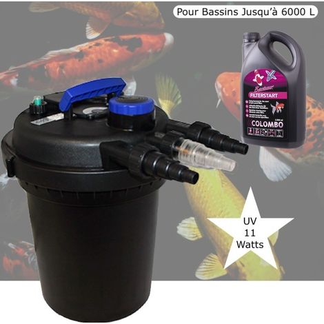 Filtre Bassins De Jardin Sous Pression, UV 11W, Jusqu'à 6000 Litres + Bactéries 1000 ml (1/5)