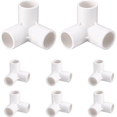 Raccord coudé 3 voies en PVC, 20 mm, qualité mobilier, pour tuyaux d'eau, sortie en T, idéal pour étagères et supports de jardin en PVC (blanc, lot de 8). (1/5)