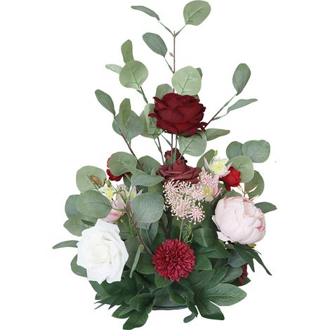 Realistisches künstliches Blumenarrangement, prächtiger Strauß künstlicher Blumen für die Tischdekoration bei Hochzeiten, roséweinrot (1/2)