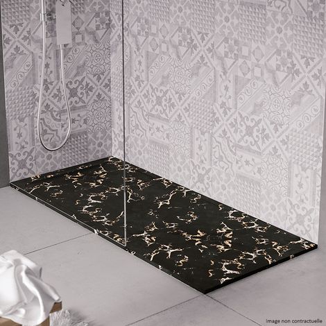 Receveur de douche en pierre naturelle extra plat à poser 90x170cm - noir marble - ORIGINE (1/3)